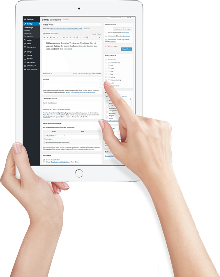 Wordpress Webseite auf einem Tablet